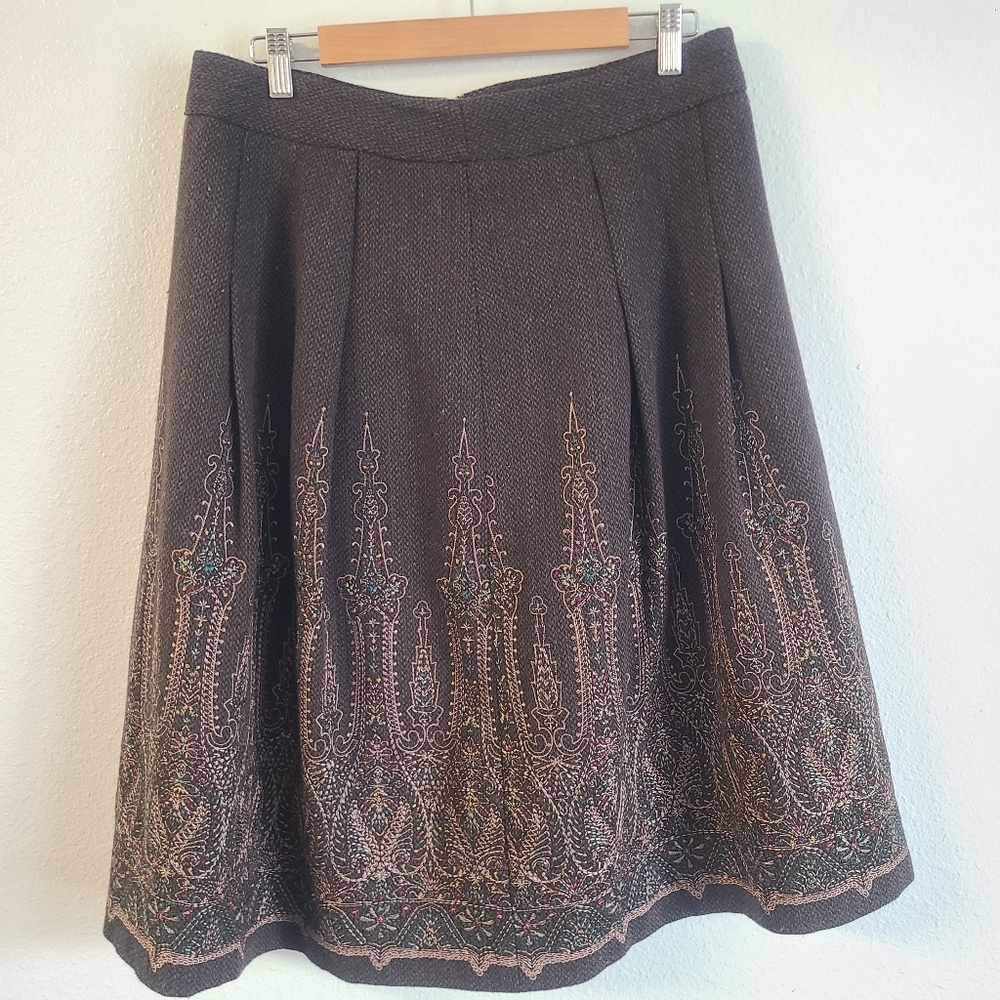Ann Taylor LOFT Skirt part wool a-line Brown Tweed Like Material